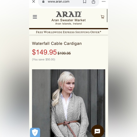 ARAN SWEATER MARKET Ireland Waterfall Cable Cardigan - Light Gray Size M - Picture 10 of 10